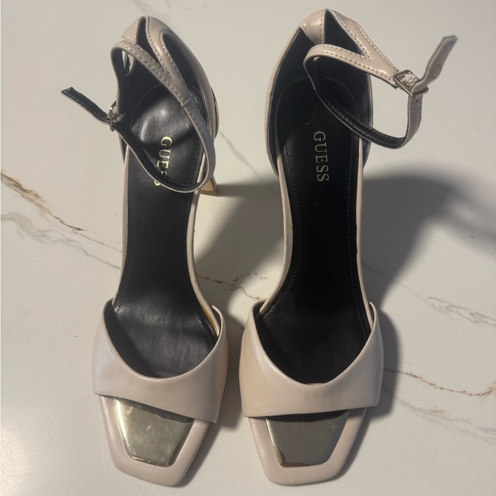 Guess Women's Beige Heels with Gold Accent
